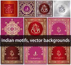 24个印度风格的矢量花纹素材：Indian motifs, vector backgrounds